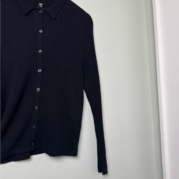 NWT 100% Extra Fine Merino Wool Ribbed Long Sleeve Polo Cardigan Black XL - Picture 7 of 15
